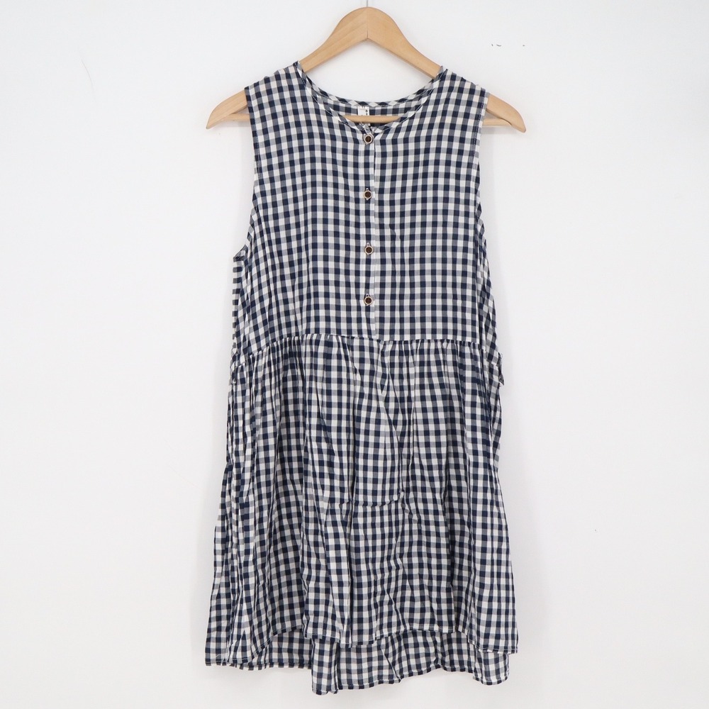 Unbranded Mini Dress Womens M Babydoll Navy Blue Gingham Button-Down Excellent